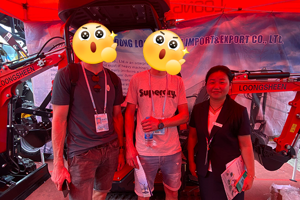 Mini excavator controls demonstration for visitors at machinery fair