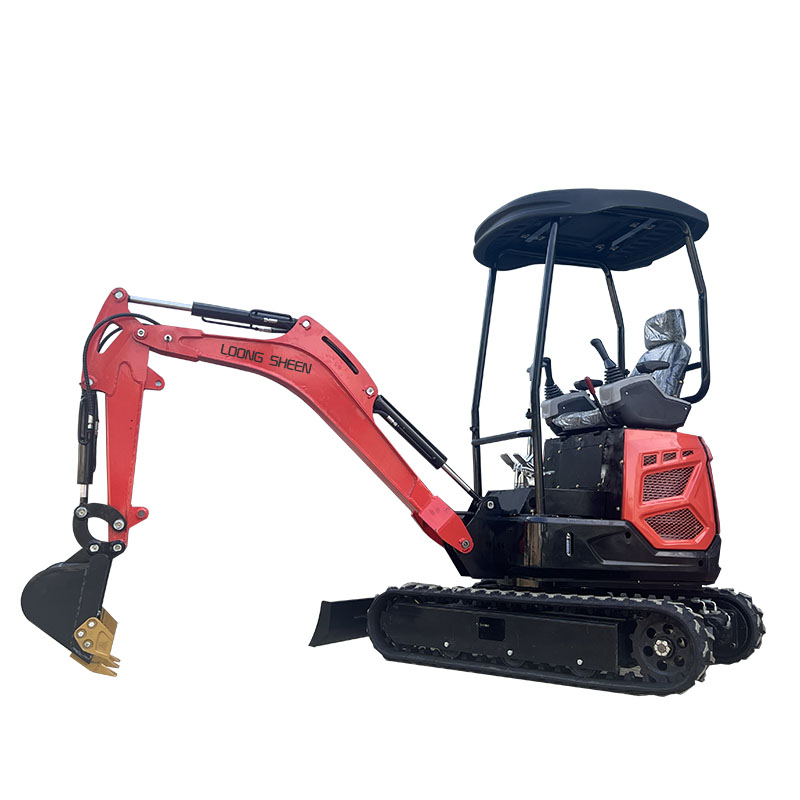 Compact excavator digging a residential trench