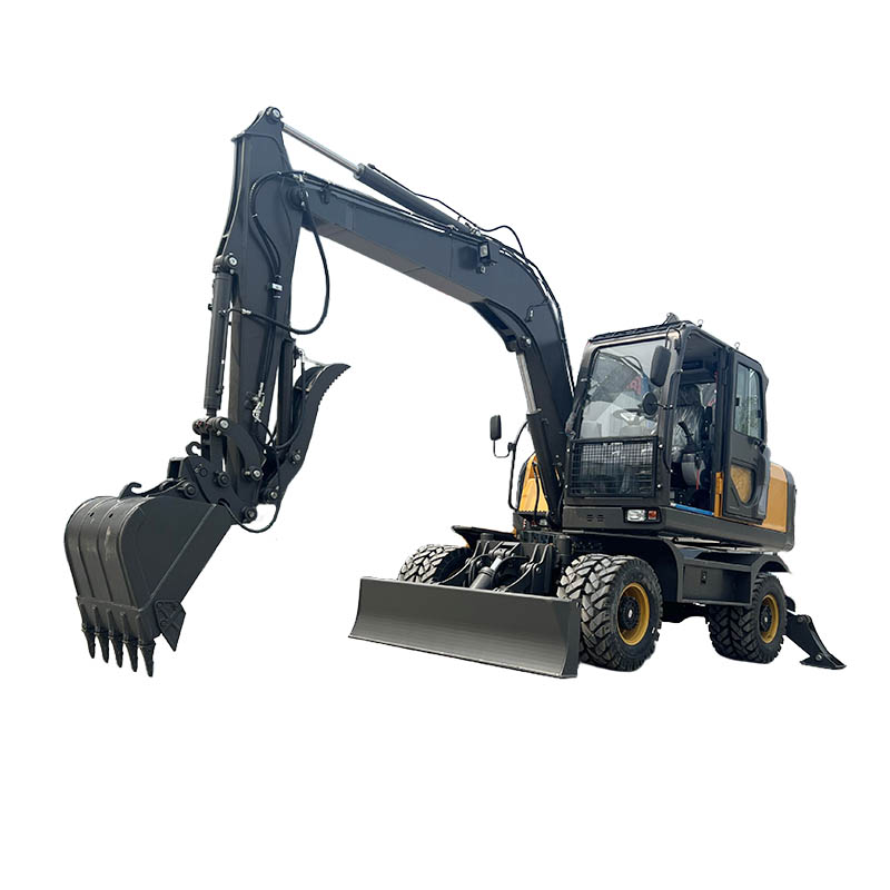 9 ton wheeled excavator performing urban trenching